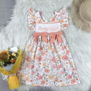 ready to ship Girls Floral Fly Sleeve Round Neck Dress 3-6M to 14-16T Toddler Kids Casual Dress